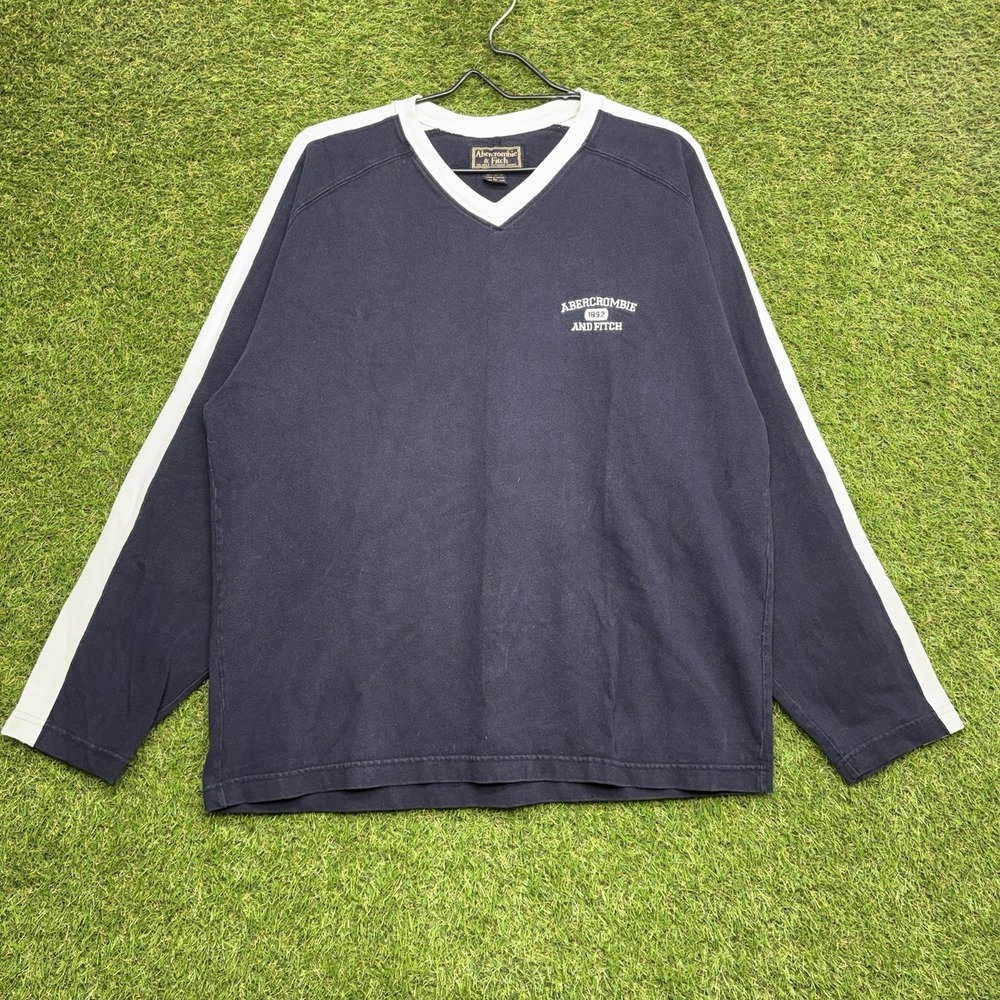 Abercrombie Fitch Sweater Mens XL Long Sleeve Spellout Embroidered V-Neck Boxy